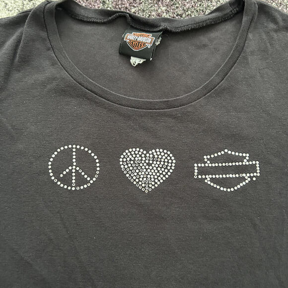 Harley-Davidson Peace Love Bar & Shield Rhinestone Tee - Picture 2 of 6